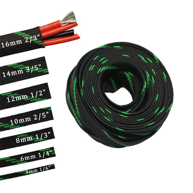 CBAZY 30ft PET Expandable Sleeving Wire Cable Sleeve (3/5", Green&Black) - Image 4
